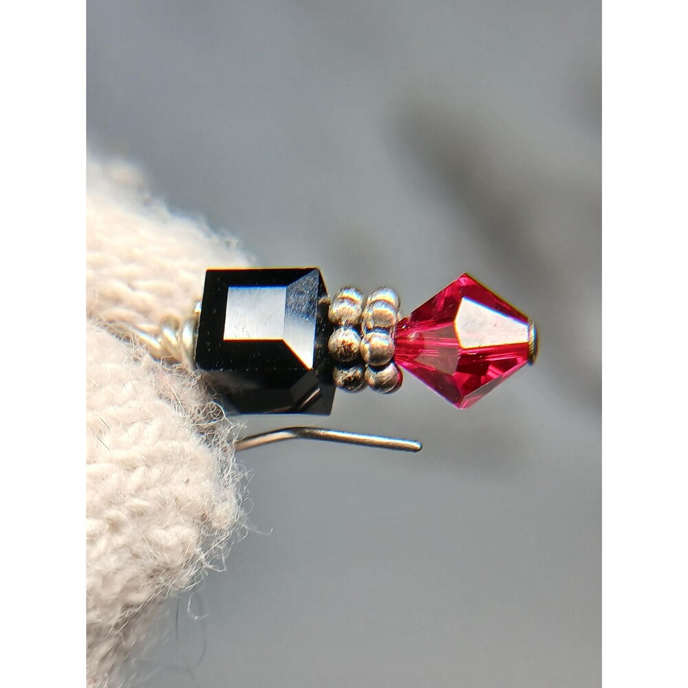 Sterling Silver Black Red Crystal Bead Dangle Earrings - Picture 16 of 16